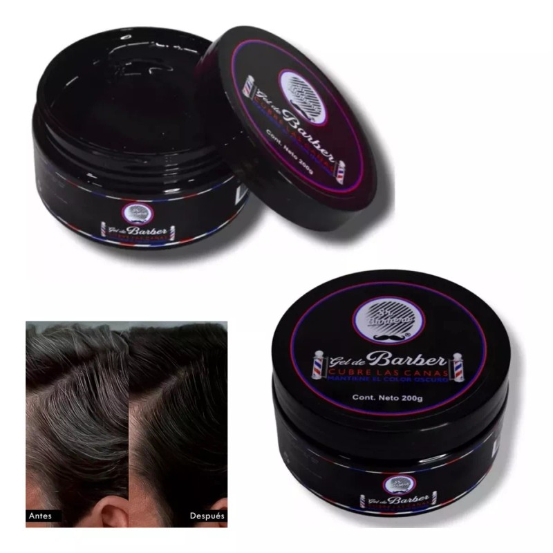 Sr Barbero Gel Negro Cubre Canas, Barba , Cabello 200g
