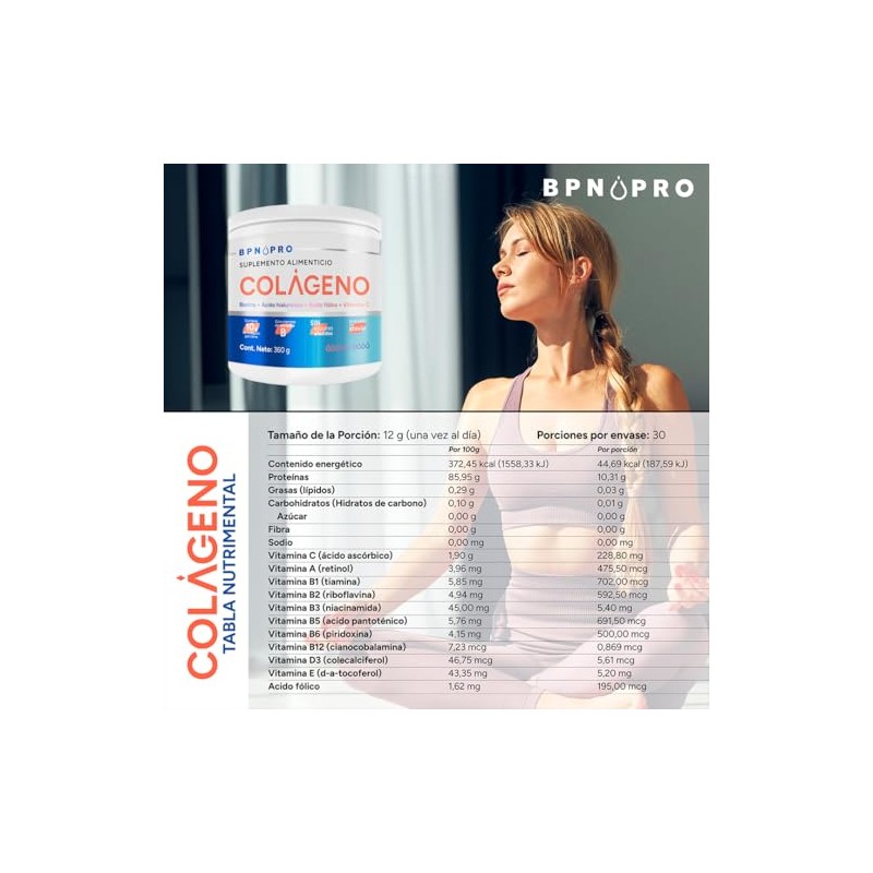 Bpn Pro Colágeno Hidrolizado Polvo Por Toma Vitaminas Ácido Fólico