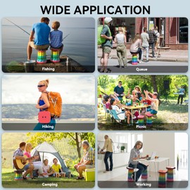 Guioiby Upgraded Collapsible Stool, Portable Folding Stool, Telescoping Camping Chair with Max Load Capacity 485lbs, Square Retractable Stool for Camping Gardening Fishing Hiking BBQ [Rainbow+Red]