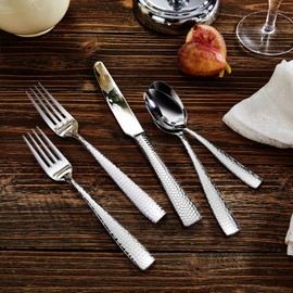KEAWELL Premium 20/45/65 Piece Louis Hammered Silverware Set with Squared Edge, 18/10 Stainless Steel, Service for 4/8/12, Fine Flatware Set, Dishwasher Safe (65)