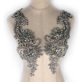 Luxury Look Shiny Rhinestone Pair Applique Patch in Gold Silver champgane AB Color for Prom Dress Belt Arts Crafts Sewing decorat (Silver-B)