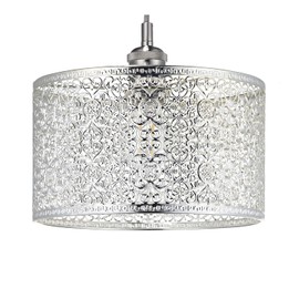 Ornate and Classic Moroccan Style Designed Shiny Plated Silver Metal Ceiling Pendant Lamp Shade 25cm x 15cm | 60w Maximum| Circular Metal Shade by Happy Homewares