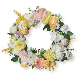 Spring Wreaths for Front Door 24 inch, Yellow Rose Summer Wreath for Home Easter Wedding Mothers Day Decor, Indoor and Outdoor, All Seasons