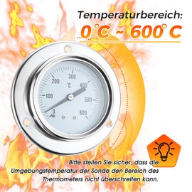 DRELD Oven Thermometer BBQ Thermometer Oven Thermometer with 150 cm Stainless Steel Probes for Ovens, Pizza Ovens, Wood Ovens, BBQ 0-600°C