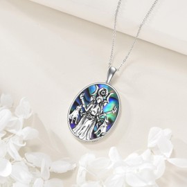DAYLINLOVE Hecate Necklace 925 Sterling Silver Abalone Shell Oval Triple Moon Goddess Pendant Necklace Pagan Witch Proteccion Amulet Hecate Jewelry for Women