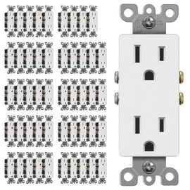 (50 Pack) CML 15 Amp Decorator Wall Receptacle Outlet, Standard Electrical Outlet, Non-Tamper Resistant, 15A/125V, 2 Pole 3 Wire, White, UL Listed