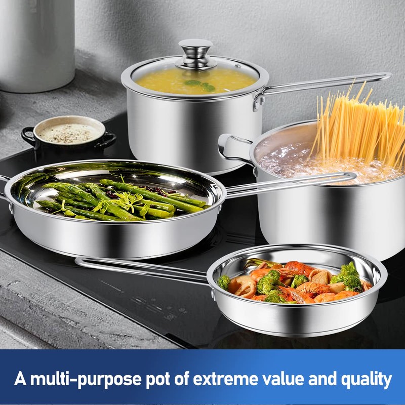 Aufranc 10-Piece Pots and Pans Set, Stainless Steel Cookware Set-
