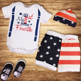 VAIZIQ Baby Boy 4th of July Outfits Independence Day Outfit Newborn 4th of July Outfit Boy My First Independence Day Baby Boy Outfits+Hat (3Pcs Set)