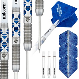 Unicorn Steel Tip Darts Set | Ian 'Diamond' White Maestro Phase 2 | 90% Natural Tungsten Barrels with Blue Diamond Accents | 25 g