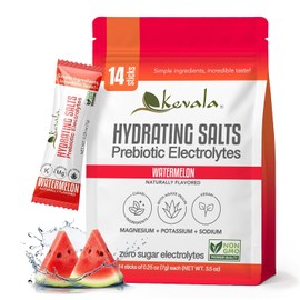 Kevala Electrolitos Sin Azucar Sabor a Sandia, Sales Hidratantes en Polvo con Inulina de Agave y Prebióticos Para una Hidratación Vegana Keto | 1 Paquete (14 Sobres)