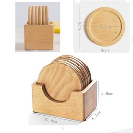 Wooden Coasters Stylish Wooden Round Tea Cup Wooden Waterproof Anti-Slip Insulation Mat Set of 6 Cups + Storage Case for Tea Cafes and Guests (Natural Wooden Zelkova Coasters)