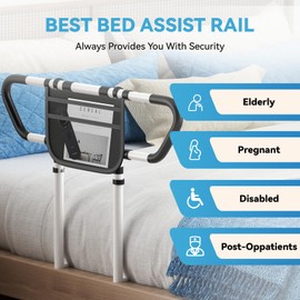 Ksconfy Bed Rails for Elderly Adults Safety - ASTM F3186-17 Certified 400lbs Capacity Adjustable Bed Assist Rail with Non-Slip Handles & Storage Bag, Fits Twin/Full/Queen/King Beds