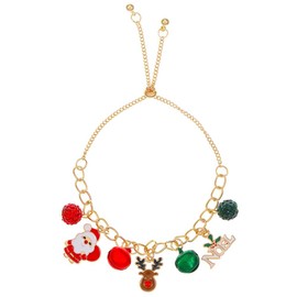 Christmas Bracelets Red Green Jingle Bell Multi Color Rhinestone Beaded Charm Adjustable Bracelet Santa Claus Snowman Snowflake Xmas Tree Deer Christmas Holiday Party Favors for Women Men Jewelry Gift (Style-3)