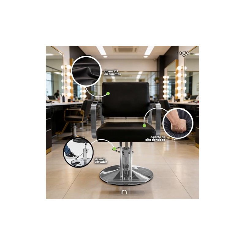 Raganet Silla Hidráulica Profesional Barbería Salón Belleza Base Metálica Redonda