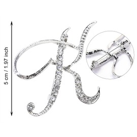 PPhtony 26 Letter Brooch Pins Small Silver Metal Rhinestone Crystal Initial A~Z Alphabet Brooch Lapel Pins for Men Women Girls Boys Birthday Christmas Wedding Gift (K)