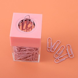 Jowxsx Pink Magnetic Paper Cilp Dispenser Holder Clear Acrylic Paper Clip Organizers with Magnetic Top for Desk Cute Office Binder Clip, Paper Clip Holders Office and School Supplies Office Products