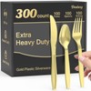 Dealusy 300 Count Extra Heavy Duty Gold Plastic Silverware, 100