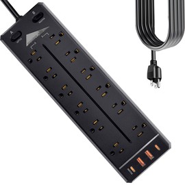 NANOLAKE Heavy Duty Power Strip Surge Protector,20A 2500W,Widely 12 Outlets/Dual Switches,20W Fast Charging/PD 20W/QC3.0,4000 Joules Protection,12 Gauge 6.5ft Cord, Insurance Covered
