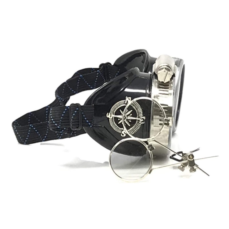 Steampunk Goggles Rave Glasses with Compass Design, Handcrafted Victorian Style,