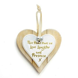 THIS HOME RUNS ON LOVE LAUGHTER AND PROSECCO DOUBLE LAYERED CHIC N SHABBY HANGING HEART