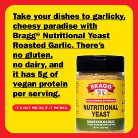 Bragg Nutritional Yeast Roasted Garlic Seasoning - 3 oz - Dairy-Free Parmesan Cheese Substitute - Perfect for Salads, Pastas, Popcorn, and More