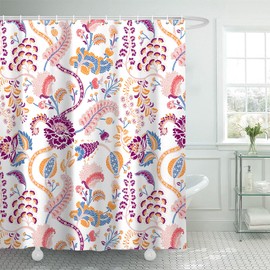 DeeCabin Boho Paisley Floral Shower Curtain, Vintage Mandala Abstract Bohemian Colorful Flowers Leaves Bath Shower Curtain Set, Waterproof Fabric Bathroom Accessories with 12Hooks 36X70IN