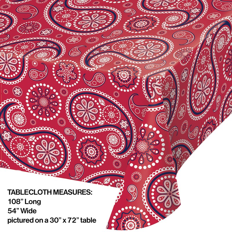 Creative Converting 329662 Red Paisley Print Plastic Tablecloth