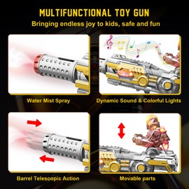 Trokiomi Light Up Toy Gun with Sound Effects for Kids - Unique Water Mist Spray & Telescopic Barrel Action, Baby Toy Guns Make Noise Christmas Birthday Gifts for Boys Girls (Batteries Not Included)