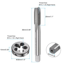 sourcing map 3pcs Tap and Die Set, Metric M14 x 1.25 Thread Taps & Round Die, Tapping Threading Tool Tap & Die Kit for Nut Screw Bolt Thread Repair