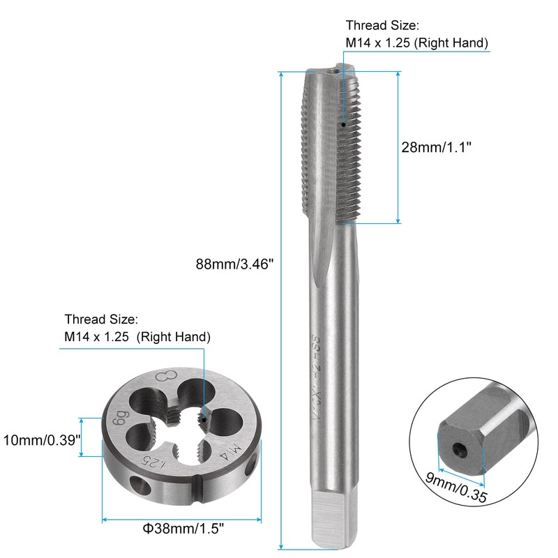 sourcing map 3pcs Tap and Die Set, Metric M14 x