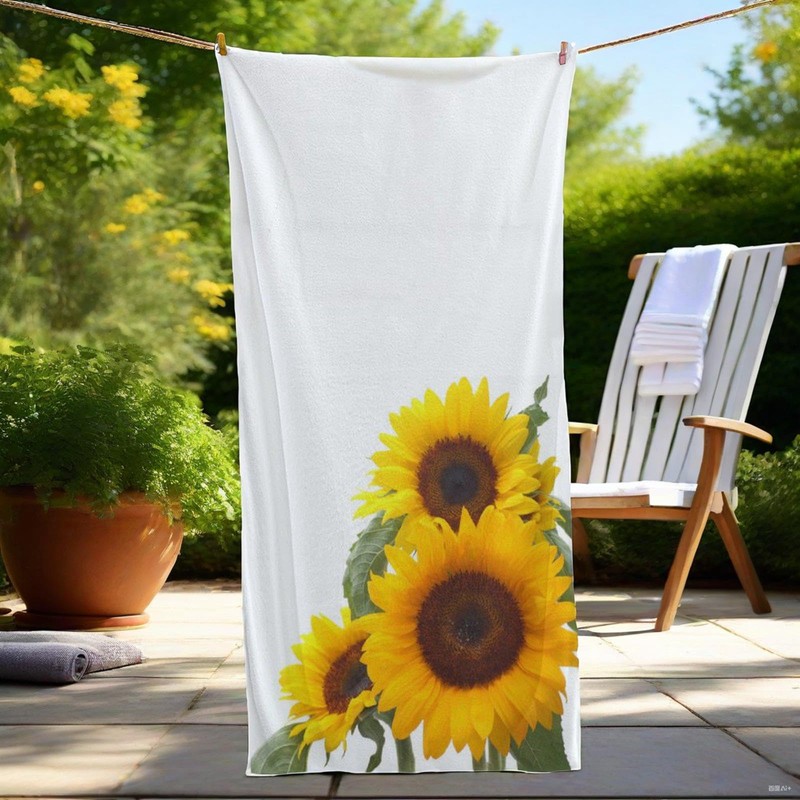 IUOCFER Blooming Sunflower & Green Leaves Hand Towels, Floral Decorative