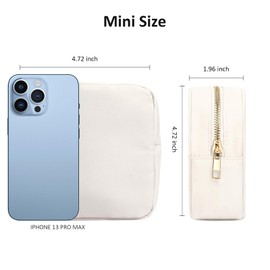 KOTORA Small Makeup Bag for Purse Mini Make Up Bag Cute Cosmetic Bag Pouch for Women with Slip-in Pockets Travel Toiletry Essentials Car Accessories Essentials for Women Girls (Nylon, White)