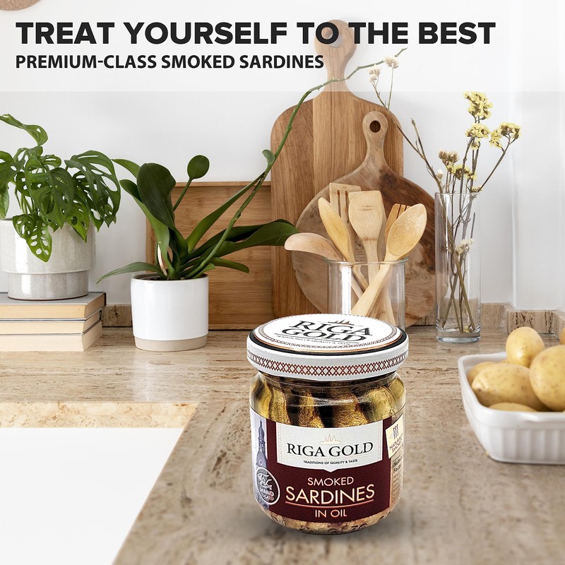 Riga Gold Smoked Sardines in Oil, 100g Jar (3 Pack)