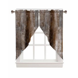 Hsqirky Rustic Brown Swag Curtains for Living Room/Bedroom, Oil Painting Abstract Geometric Swag Kitchen Curtain Valances for Windows, Brown Grey Tier Topper Scalloped Curtain 2 Panels, 56" W x 36" L