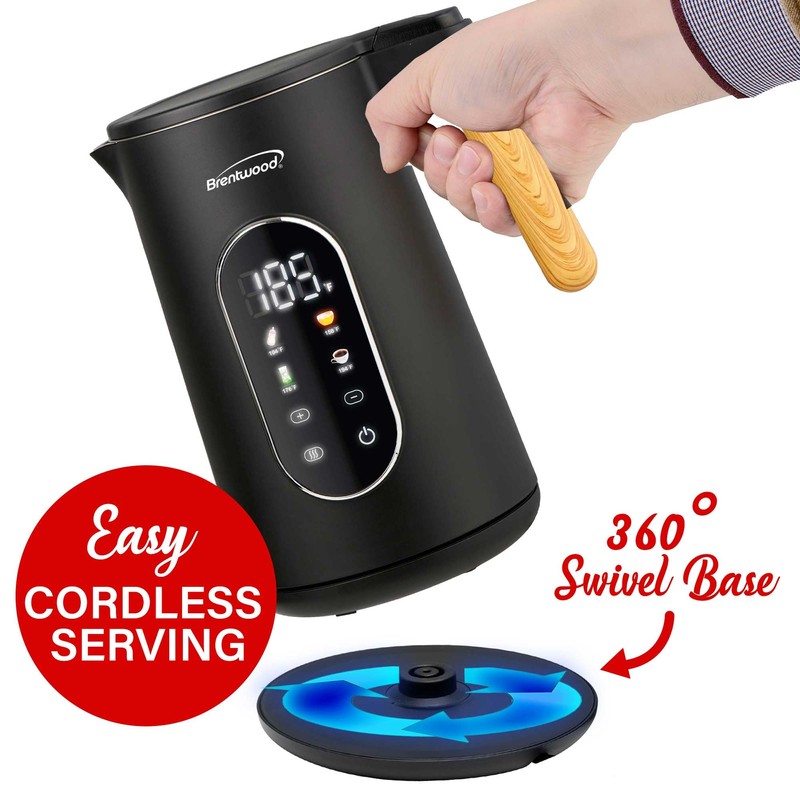 Brentwood 1100W 1.7L Cordless Cool Touch Digital Kettle with Stainless