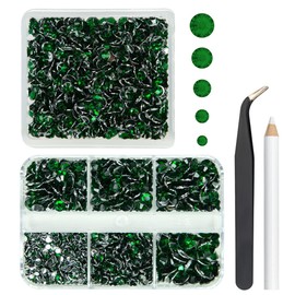 qiipii 2 Boxes 3060PCS Emerald Green Resin Crystal Rhinestones for Crafting Dark Green Flatback Gems Stones 2mm 3mm 4mm 5mm 6mm Non-Hotfix Diamonds Crystals for Nails Face Eyes Tumblers DIY Crafts