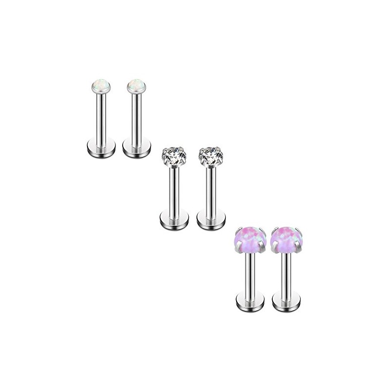 Ruifan 2mm 4mm Opal & 3mm Clear CZ Internally Threaded