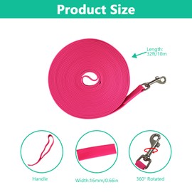 Waterproof Dog Leash, 32FT Waterproof Long Leash Durable PVC Coated Webbing Waterproof Training Lead Great for Medium Large Dogs Training, Swimming, Beach/Lake/Snow/Yard (Pink)