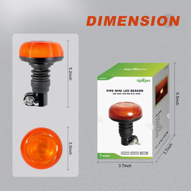 Agrieyes Pole Mount Beacon Light 3.6 Inch, 38LED Flashing Lights