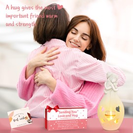 DREAMORIE Encouragement Hug Statue Gifts for Women, Polyresin Flameless Led Candle Holder Lamp Inspirational, Sending Hugs Cheer Up Gifts for Female Friends, Long Distance Thinking of You Gift
