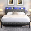 Full Size Bed Frames with Storage Headboard, LED Platform Bed