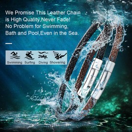 ChainsHouse Mens Black Leather Bracelet Cord 5mm 7.9 inch Black Stainless Steel Clasp Leather Bracelets Waterproof Cuff Bracelet