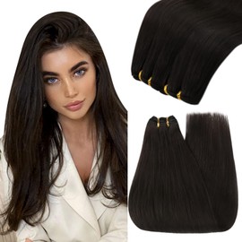 YoungSee Echthaar Tressen Braun 35cm Tressen Echthaar Dunkelbraun Weft Extensions Echthaar Tressen Weaving Hair Extensions Doppelt Tressen Echthaar Tressen zum Einnahen Remy Haare 100g #2