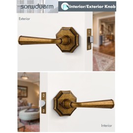 SORWDUERM 1 Pack Antique Brass Passage Door Handles Aged Brass Interior Closet Hallway Interior Vintage Door Levers