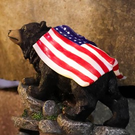 Suyorpe Garden Statue Bear,Solar American Flag Bear Outdoor Statue,4th of July Decorations,Bears Solar Light Outdoor Decor for Patio,Porch,Balcony,Yard,Lawn