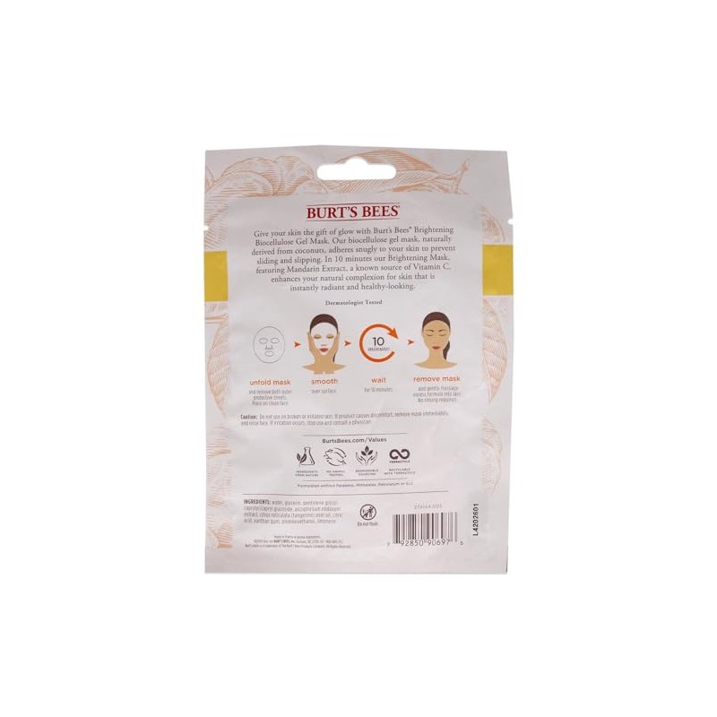 Burt's Bees Brightening Biocellulose Gel Face Mask, Mandarin