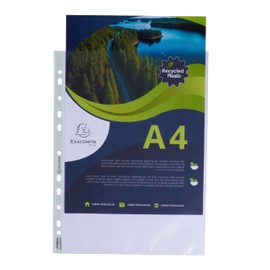 Exacompta - Ref 5320E - Box of 100 Punched Pockets Recycled Polypropylene Thickness 6/100 Dimensions 23 x 30.5 cm A4 Colour Crystal