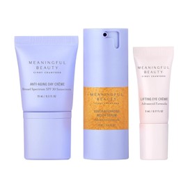 Meaningful Beauty Anti-Aging Skincare Trio Travel Size 3 Piece Starter Kit Gift Set Advanced Formula for Teens Activating Melon Serum Day Cream Eye and Antioxidant / 의미 있는 뷰티 안티에이징 스킨케어 트리오 여행용 사이즈 3종 스타터 키트 선물 세트 청소년용 고급 포뮬러 활성화 멜론 세럼 데이 크림 아이 및 항산화제