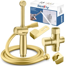 SonTiy Handheld Bidet Toilet Sprayer, Brass Cloth Diaper Sprayer Hand Held Bidet Attachment Jet Spray for Toilet with Backflow Preventer, 59" PVC Shower Hose and Shut Off Valve, Brushed Gold