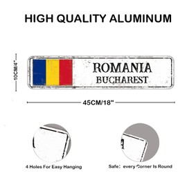 Romania Bucharest Beer Tin Metal Sign Patriotic Gift Custom City Tin Plaque Rustic Barks & Grill Tin Wall Art Sign Decoration For Office Home Restaurants Coffee Shop 4x18in